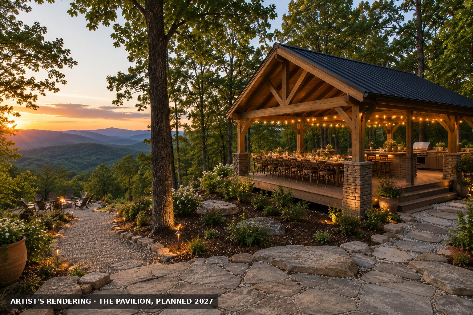 Artist's rendering of the planned covered pavilion at Secluded Ridge, coming 2027